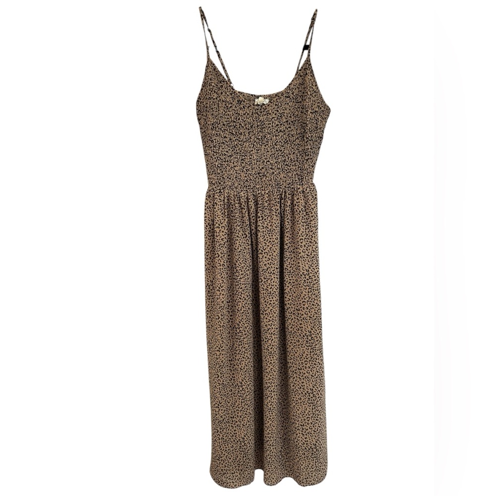 Mystree Women’s Leopard Midi Brown Black Dress Smocked Top Size Small‎